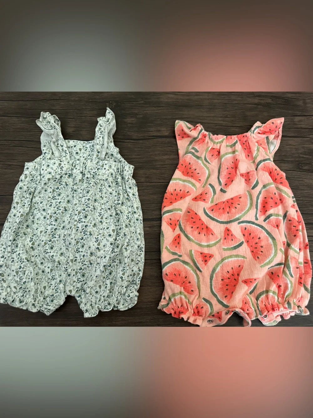 Carter's Pink Watermelon Print & White Floral Baby Rompers (2-Pack)